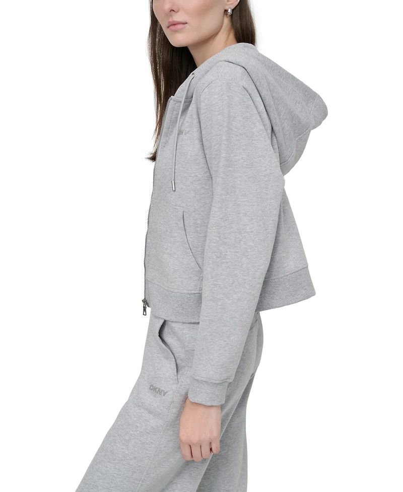 Dkny Sport Women's Studded-Logo Full-Zip Fleece Hoodie