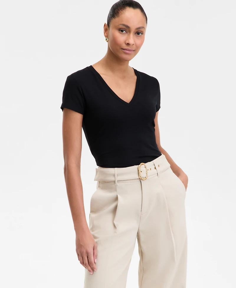 I.n.c. International Concepts Women's Drapy Ribbed V-Neck Top, Exclusively at Macy's