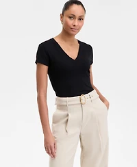 I.n.c. International Concepts Women's Drapy Ribbed V-Neck Top, Exclusively at Macy's