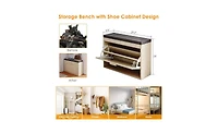 Flip-Drawer Shoe Storage Bench – Rattan Front Cabinet with Cushioned Seat for Entryway or Hallway