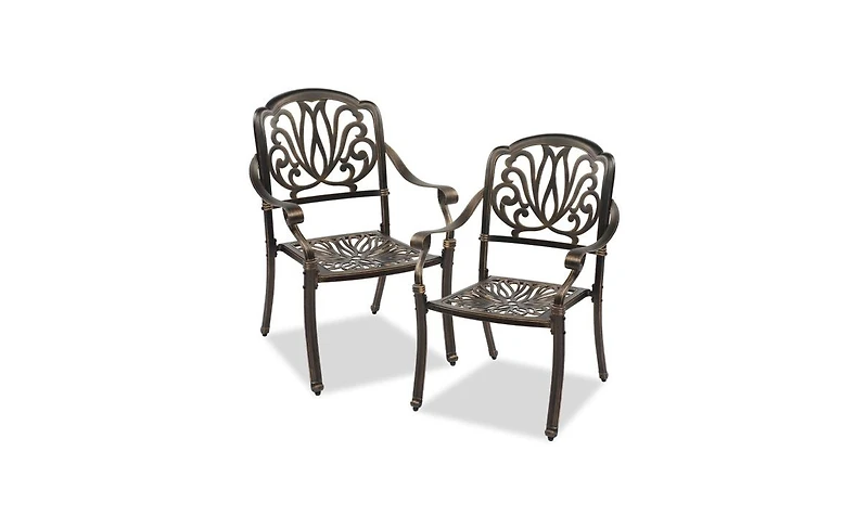 Set of 2 Cast Aluminum Patio Dining Chairs, Stackable Outdoor Bistro Chairs with Armrests for Balcony Backyard Garden Deck