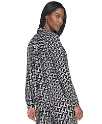 Halston Women's Geo-Print Collared Patch-Pocket Shirt