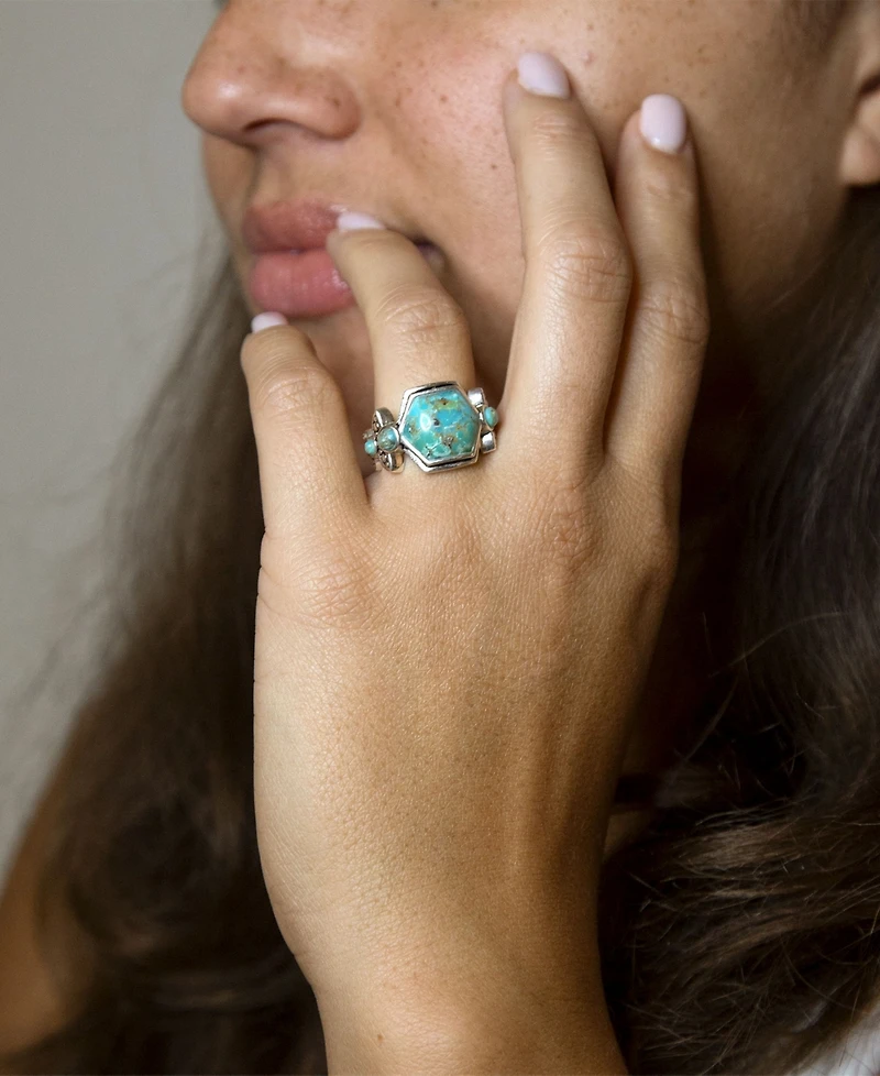 Barse Emile Blue Turquoise and Sterling Silver Hexagon Ring