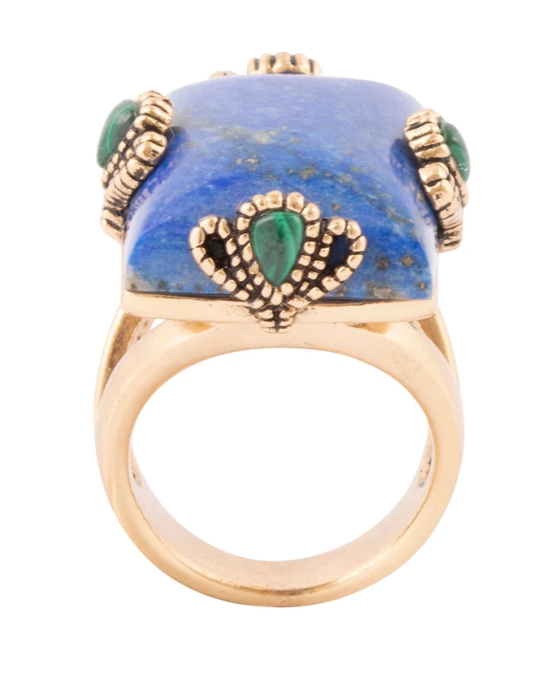 Barse Prismatic Blue Lapis and Malachite Golden Square Ring