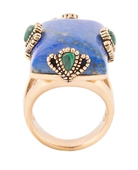 Barse Prismatic Blue Lapis and Malachite Golden Square Ring