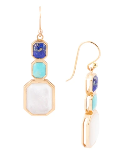 Barse Dual Color Blue Lapis Turquoise and Mother of Pearl Golden Octagon Drop Earrings