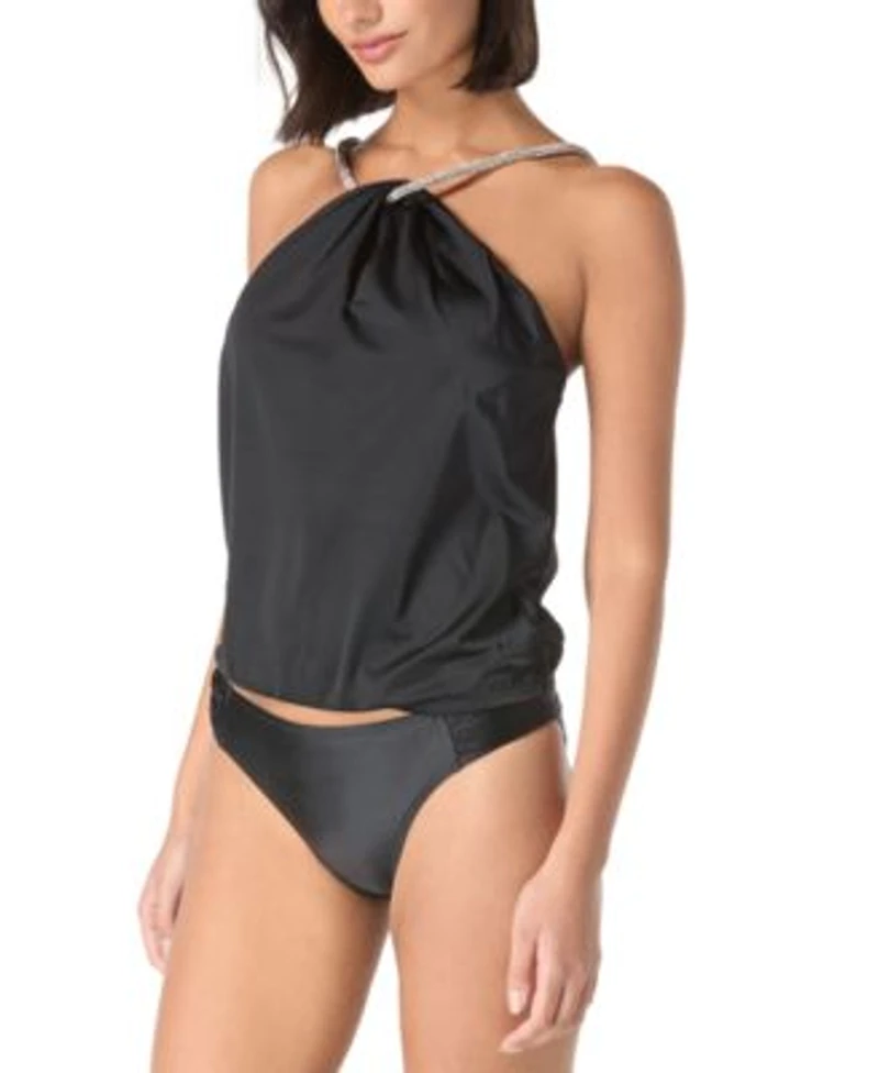 Carmen Marc Valvo High Neck Tankini Top Ruched Side Bikini Bottoms