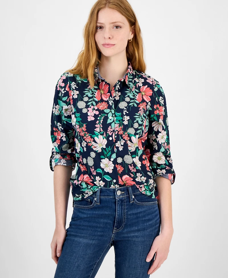 Tommy Hilfiger Women's Floral Gingham Cotton Shirt