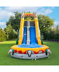 Herokiddo T-Rex 18' Water Slide with Detachable Pool & Air Blower, Tall Seating Height, Commercial Grade, 100% Pvc Vinyl, Summer Fun, Outdoor Play, Bl