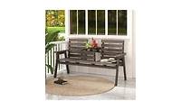 Wooden Bench with Foldable Middle Table for Outdoor Seating and Dining