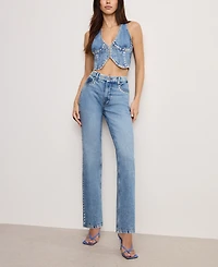 Good American Women's Good Icon Studded Straight-Leg Jeans