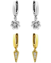 Giani Bernini 2-Pc. Set Cubic Zirconia Flower & Spike Charm Hoop Earrings (1/4 ct. t.w.) in Two-Tone Sterling Silver, Exclusively at Macy's