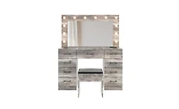 Vanity Desk Set with Large Lighted Mirror and Power Outlet for Makeup and Styling Convenience