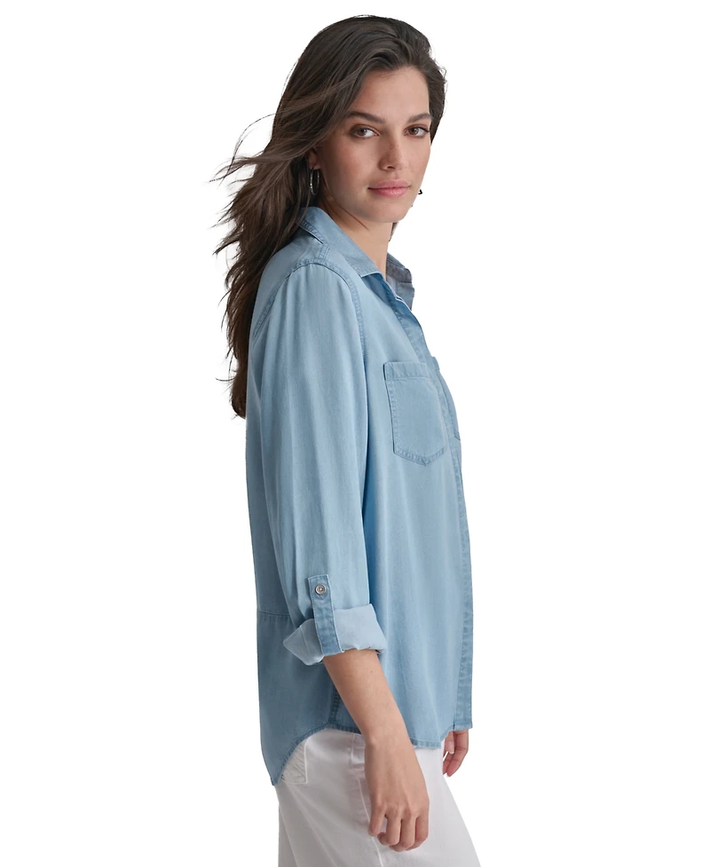 Dkny Jeans Women's Roll-Tab-Sleeve Button-Front Shirt