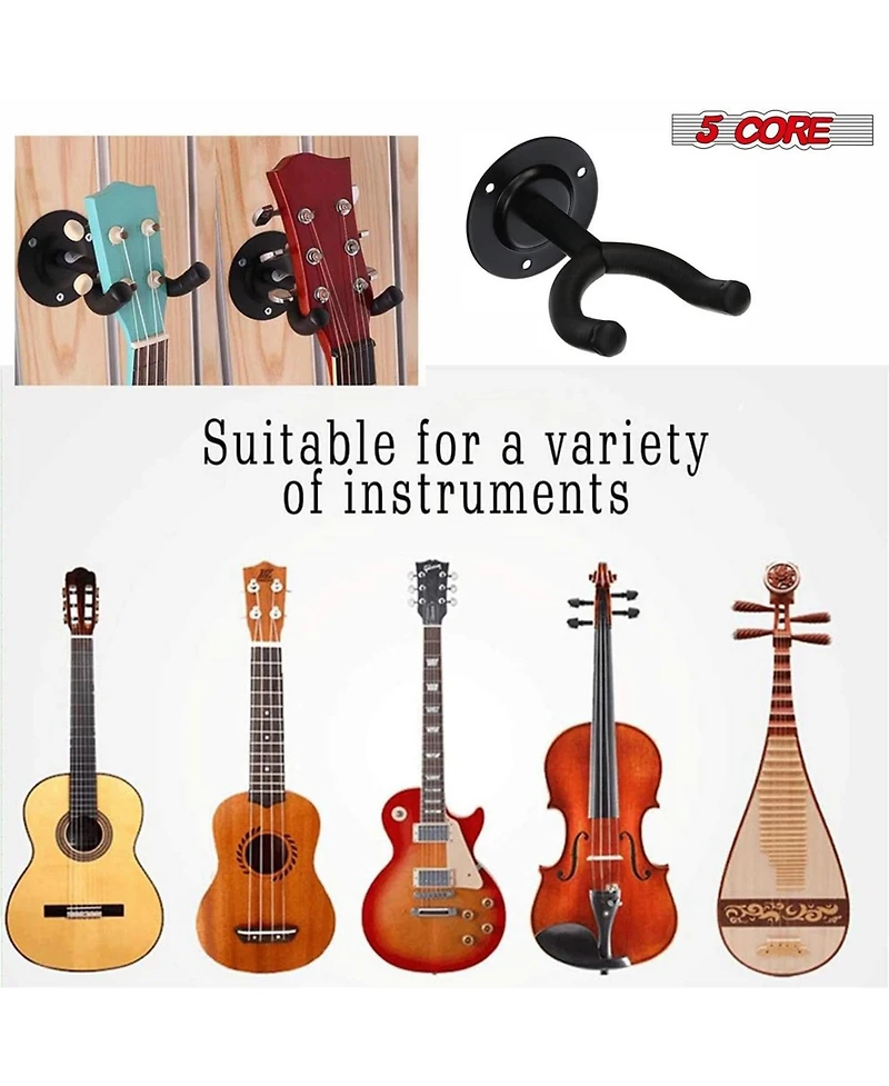 5 Core Guitar Wall Mount, Black Guitar Wall Hanger| 3 Pieces Guitar Hanger| V-Shaped Secure and Sturdy Guitar Holder Wall Mount| Guitar Accessories fo