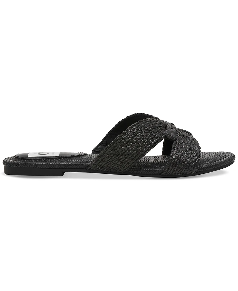Dv Dolce Vita Women's Geeya Raffia Criss Cross Strap Flat Slide Sandals