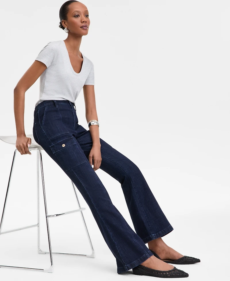 I.n.c. International Concepts Women's Utility High-Rise Flared Jeans, Exclusively at Macy's