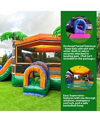 Xjump Tropical Commercial Grade Bounce House Water Slide with Splash Pool for Kids and Adults (with Blower), 15oz Pvc Vinyl, Basketball Hoop, Wet Dry