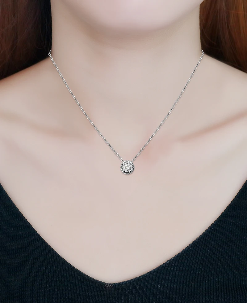 Giani Bernini (1 1/4 cttw) 6MM Round Cubic Zirconia with Polished Rope Style Border Necklace. 16" + 2" Extender. 18KT Gold over Sterling Silver. Creat