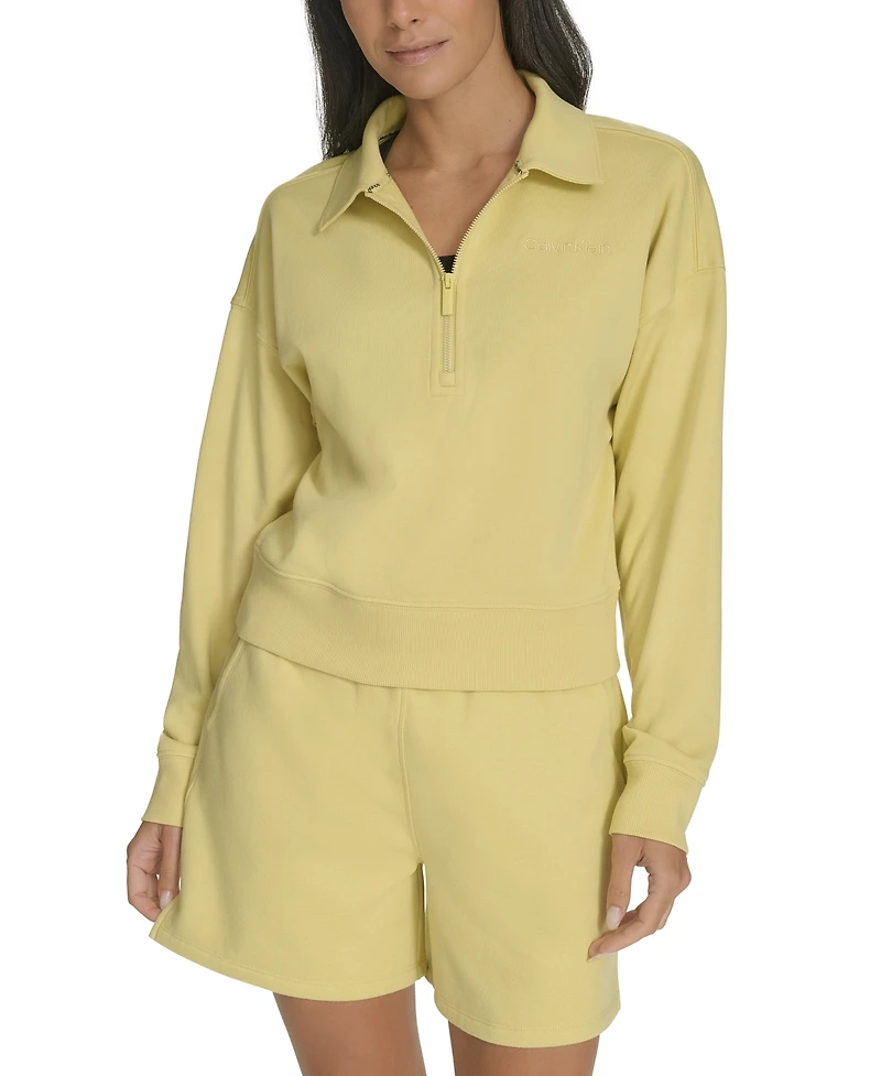 Calvin Klein Women's French Terry Collared Half-Zip Pullover Top