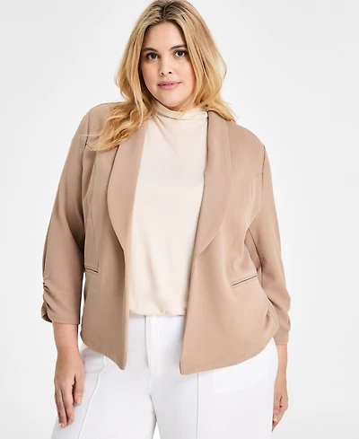 Bar Iii Trendy Plus Size Knit Drape-Front Blazer, Created for Macy's