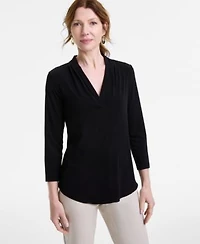 Jm Collection Womens Solid 3 4 Sleeve V Neck Knit Top P P 4x Created For Macys