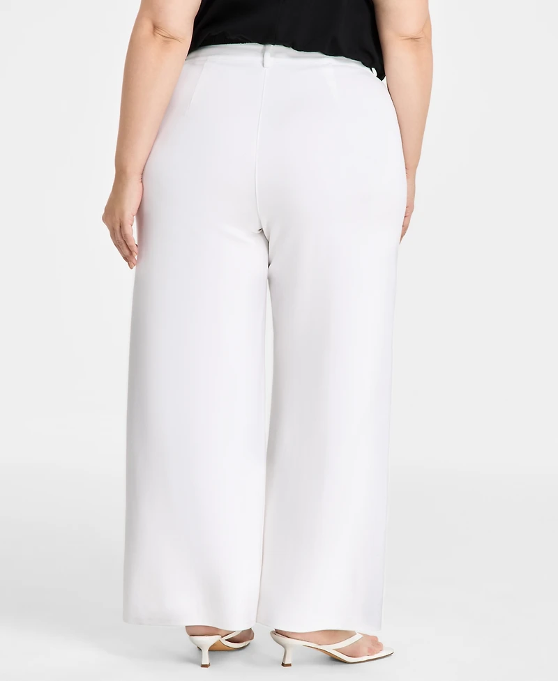Bar Iii Trendy Plus High-Rise Wide-Leg Ponte-Knit Pants, Created for Macy's