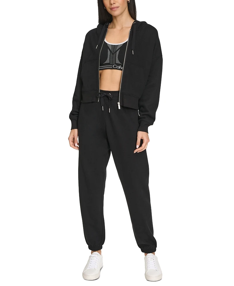Calvin Klein Women's Fleece Crop Zip-Front Long-Sleeve Hoodie