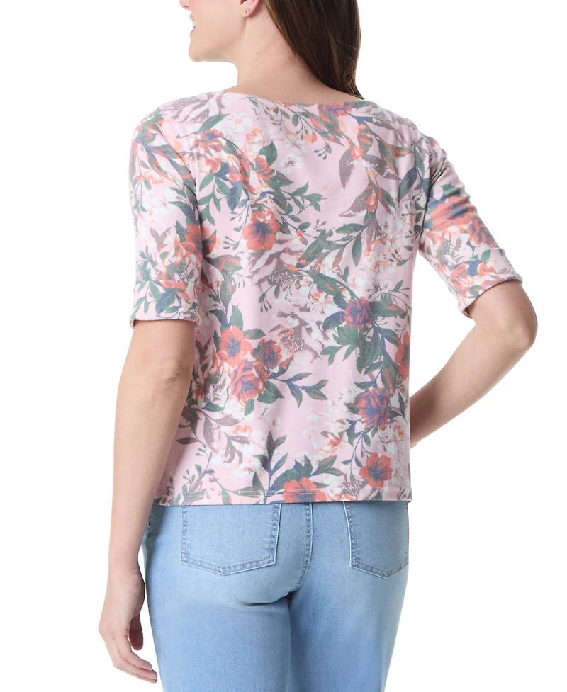 Gloria Vanderbilt Women's Alanis Printed Cuffed-Sleeve T-Shirt