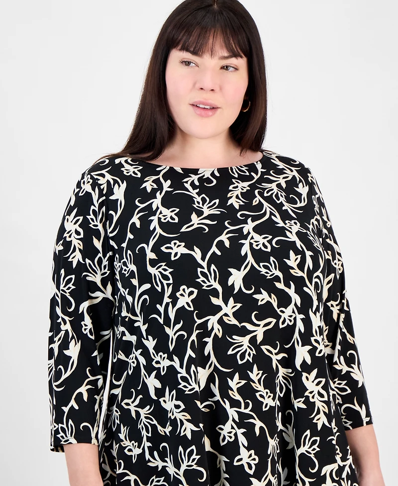 Jm Collection Plus Size Printed High-Low Swing Top, Exclusively at Macy's