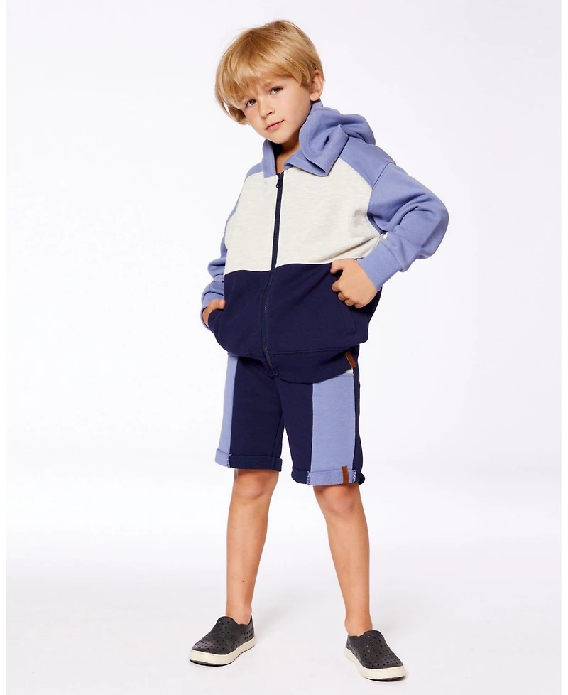 Deux par Deux Toddler Boys French Terry Color Block Short Blue, Navy And Cream - Toddler|Child