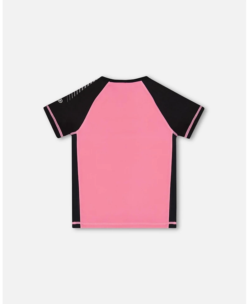 Deux par Girls Printed Short Sleeve Athletic Top Pink With Butterflies