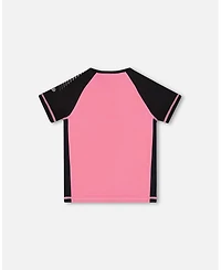 Deux par Girls Printed Short Sleeve Athletic Top Pink With Butterflies