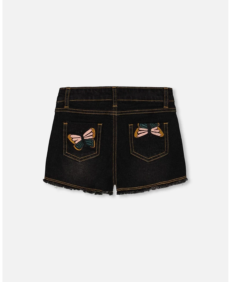 Deux par Big Girls Jean Short With Embroidery Black Jeans