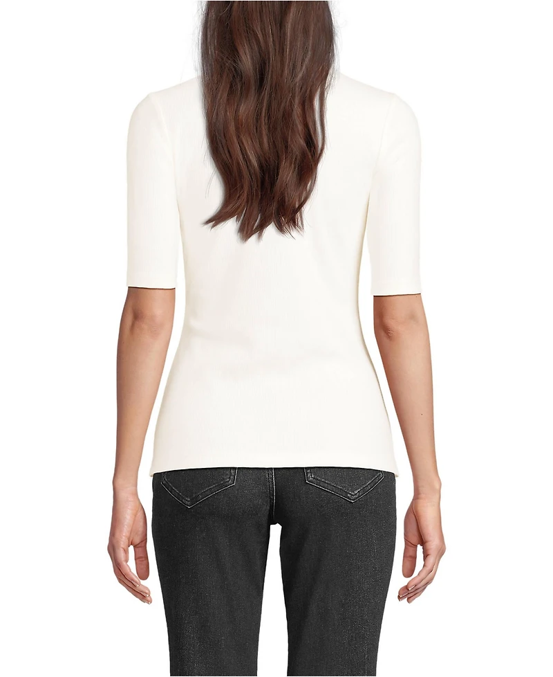Lands' End Women's Elbow Sleeve Polished Rib Henley Top