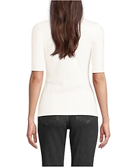 Lands' End Women's Elbow Sleeve Polished Rib Henley Top