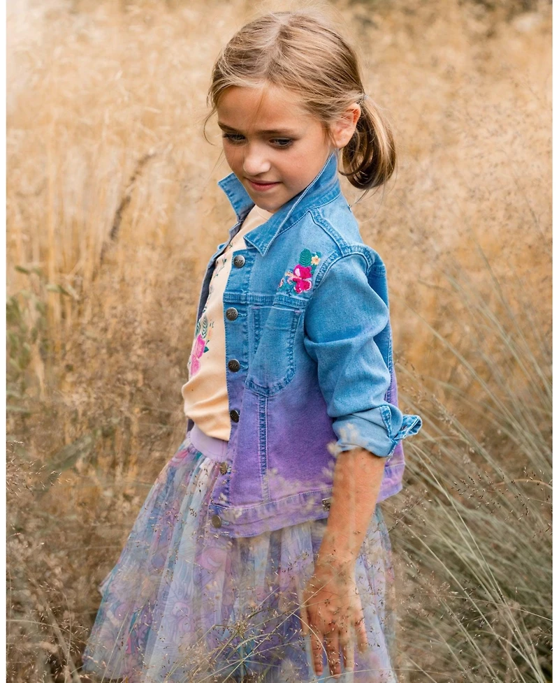 Deux par Deux Toddler Girls Printed Mesh Skirt Lilac Tropical And Pink Flamingos - Toddler|Child