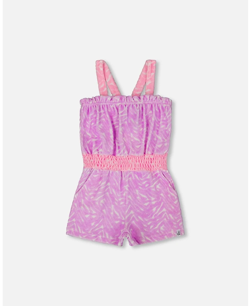 Deux par Toddler Girls Printed Terry Cloth Romper Vibrant Pink And White - Toddler|Child