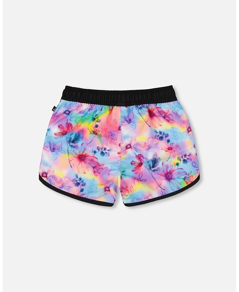 Deux par Girl Printed Swim Shorts Butterflies On Multicolored And Black Background - Toddler|Child