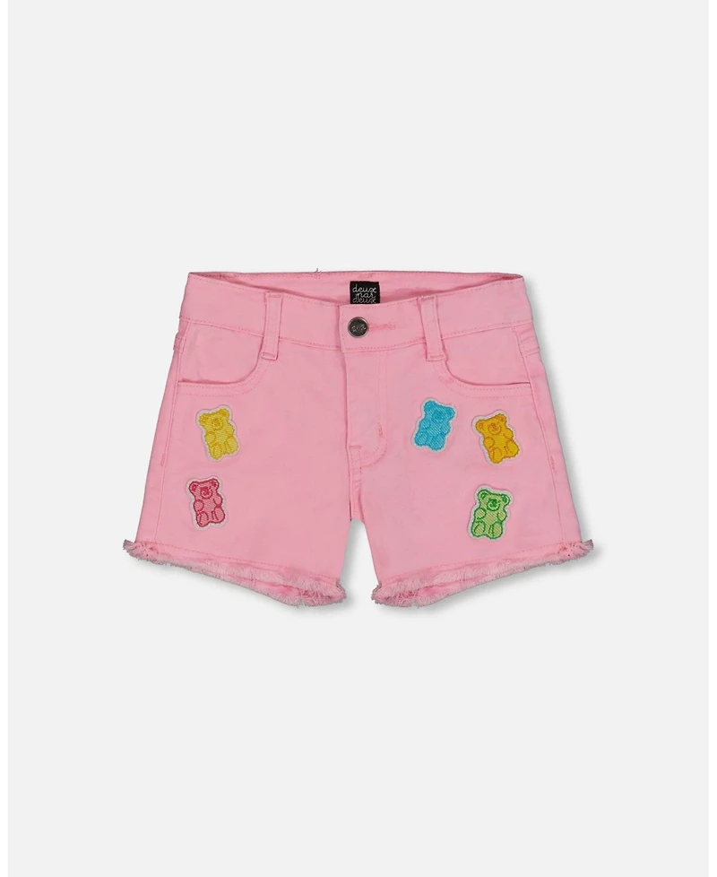 Deux par Deux Toddler Girls Jean Short With Embroidery Pink And Multicolored Gummies - Toddler|Child