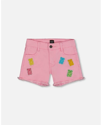 Deux par Deux Toddler Girls Jean Short With Embroidery Pink And Multicolored Gummies - Toddler|Child