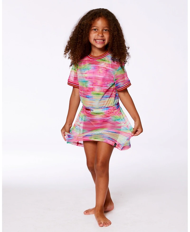 Deux par Deux Girls Short Sleeve Mesh Beach Dress Multicolored