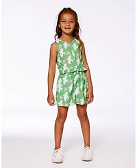 Deux par Toddler Girls Printed Romper With Frills Green White And Pink Bird - Toddler|Child