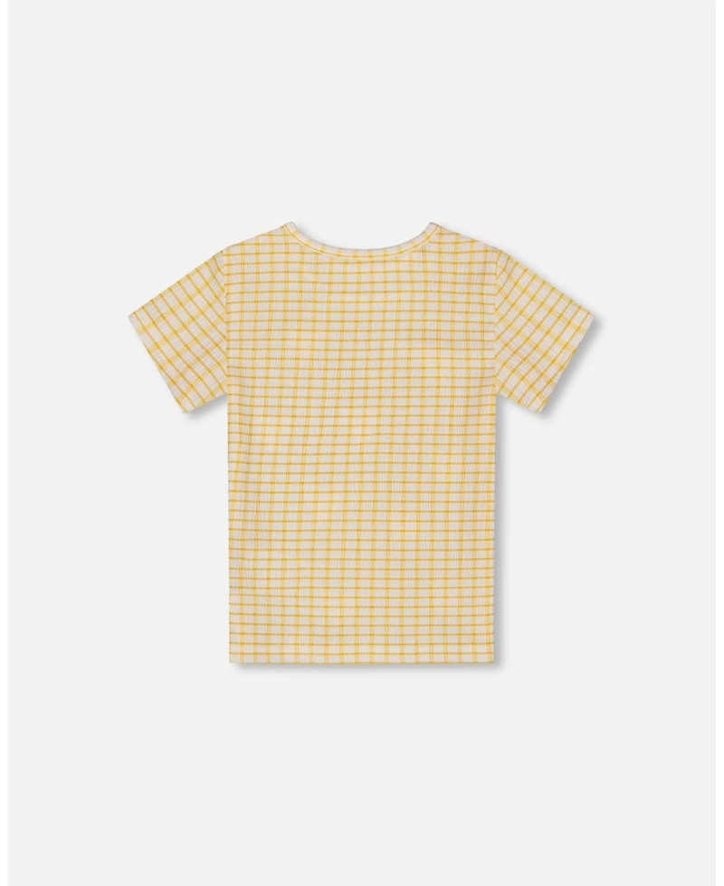 Deux par Big Girls Crinkle Top With Applique Pale Yellow And White