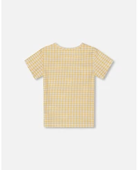 Deux par Big Girls Crinkle Top With Applique Pale Yellow And White