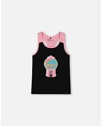 Deux par Deux Toddler Girls Organic Cotton Racerback Tank Top Black And Candy Machine - Toddler|Child