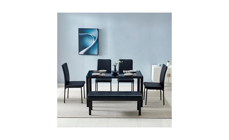 Simple Assembled Tempered Glass & Iron Dinner Table