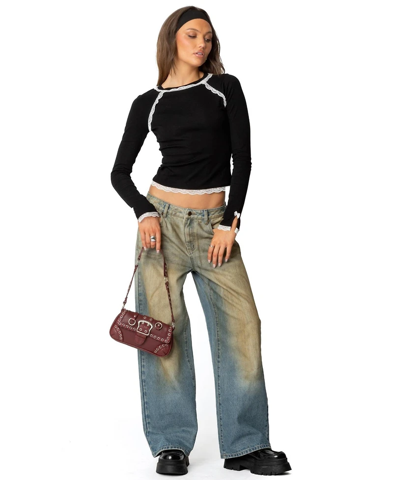 Edikted Womens Edith Lacey Ribbed Top
