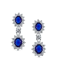 Bling Jewelry Crown Halo Pave Cubic Zirconia Cz Drop Dangling Oval Chandelier Clip On Earrings Statement Non-Pierced