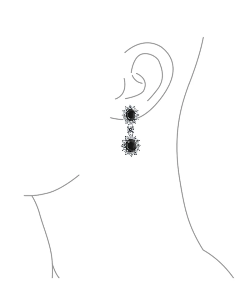 Bling Jewelry Crown Halo Pave Cubic Zirconia Cz Drop Dangling Oval Chandelier Clip On Earrings Statement Non-Pierced